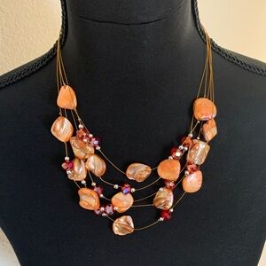 Macy's Vibrant Orange and Red Multi-Strand Necklace